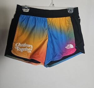 The North Face Athletic Shorts Blue and Orange Gradient Design
